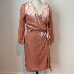 J. Crew Blush Velvet Long Sleeve Wrap Dress